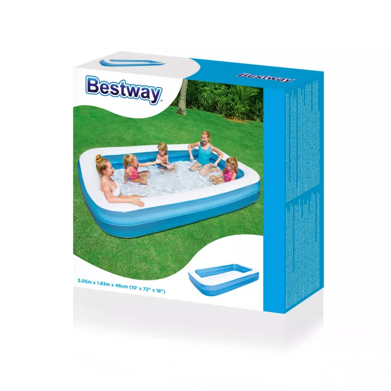 Bestway Aufblasbarer blauer rechteckiger Familienpool 3,05 m x 1,83 m x 46 cm