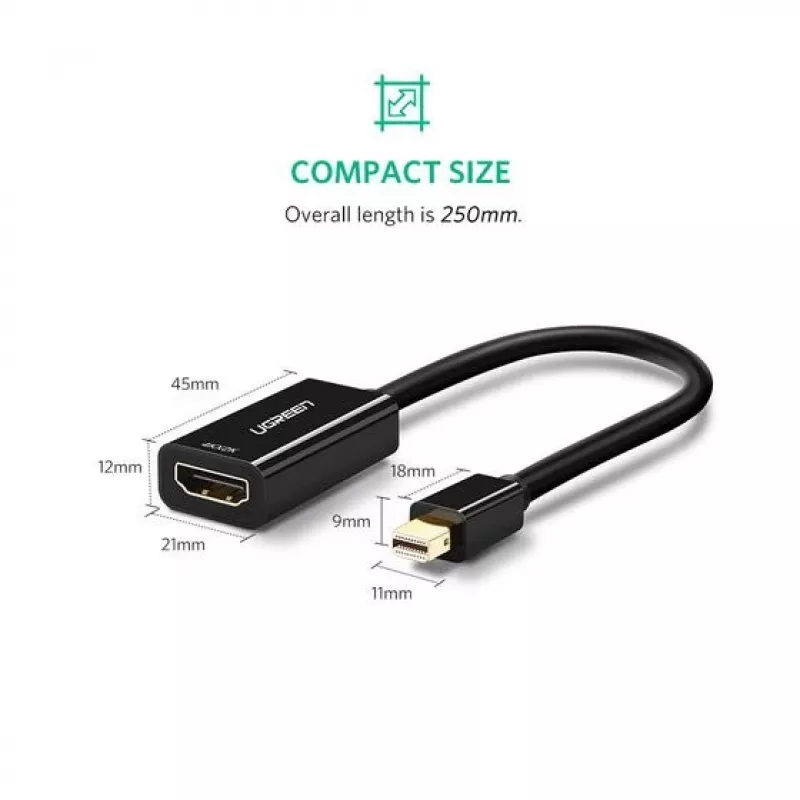 Ugreen 40360 Videokabel-Adapter 0,25 m Mini DisplayPort HDMI Schwarz