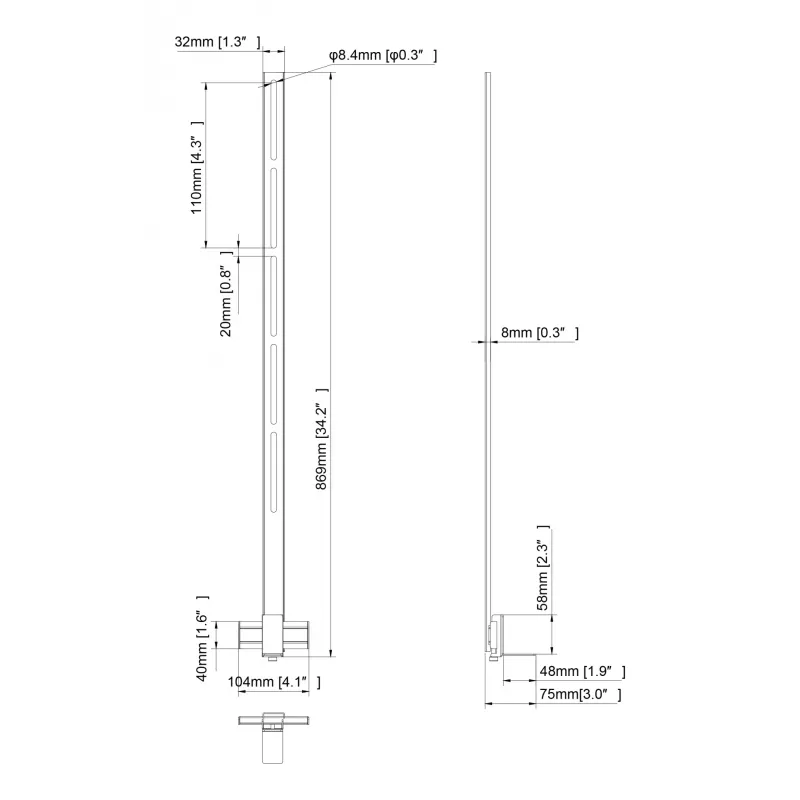 Multibrackets M Pro Series - Soundbar-Halterung XL, Schwarz, Stahl, 15 kg, 165,1 cm (65 Zoll), 2,79 m (110 Zoll), 104 mm
