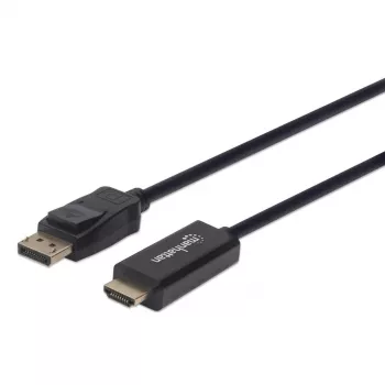Manhattan DisplayPort 1.2 auf HDMI Kabel, 4K@60Hz, 1m, Stecker auf Stecker, DP mit Verriegelung, Schwarz, nicht bidirektional, drei Jahre Garantie, Entspricht 3F-DP-HDMI-4K60-HDR