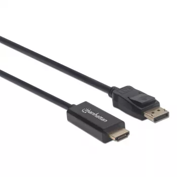Manhattan DisplayPort 1.2 auf HDMI Kabel, 4K@60Hz, 1m, Stecker auf Stecker, DP mit Verriegelung, Schwarz, nicht bidirektional, drei Jahre Garantie, Entspricht 3F-DP-HDMI-4K60-HDR