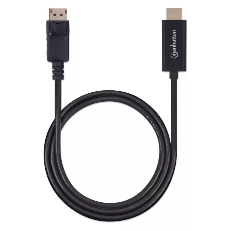 Manhattan DisplayPort 1.2 auf HDMI Kabel, 4K@60Hz, 1m, Stecker auf Stecker, DP mit Verriegelung, Schwarz, nicht bidirektional, drei Jahre Garantie, Entspricht 3F-DP-HDMI-4K60-HDR