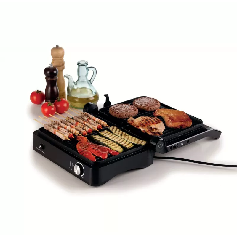 Ariete 1934 MetalGrill 3in1, Elektrogrill für gemischtes Grillen, 2000 W, 3 Garmodi, antihaftbeschichtete Platten, Silber/Schwarz
