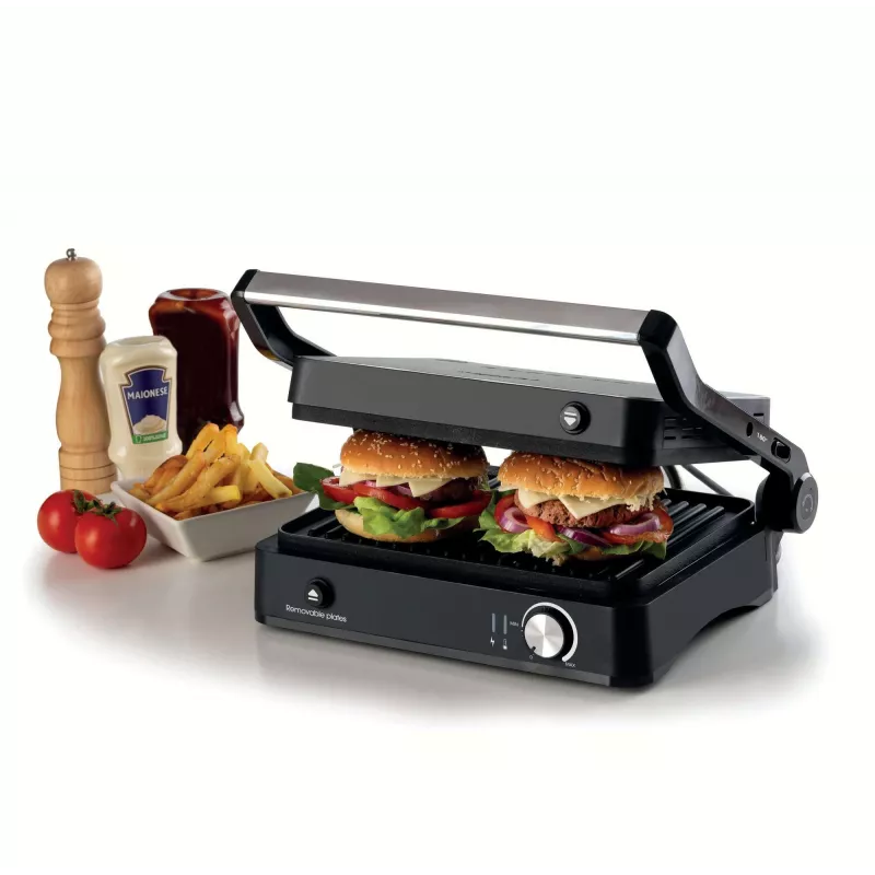 Ariete 1934 MetalGrill 3in1, Elektrogrill für gemischtes Grillen, 2000 W, 3 Garmodi, antihaftbeschichtete Platten, Silber/Schwarz