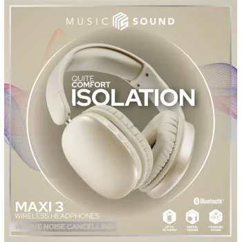 Music Sound MAXI3 MAXI3 kabellose Over-Ear-Kopfhörer mit aktiver Geräuschunterdrückung: immersives und ablenkungsfreies Hörerlebnis, bis zu 35 Stunden Akkulaufzeit. Modernes Design, Komfort, Stil und kraftvoller, revolutionärer Klang.