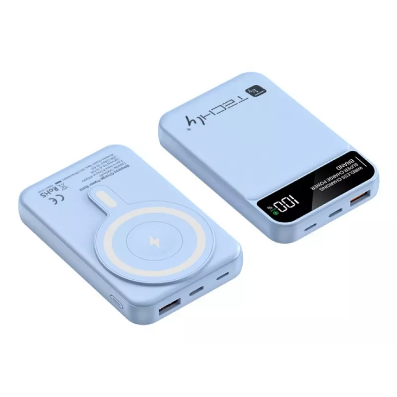 Techly I-CHARGE-10LCDBL Powerbank Lithium-Polymer (LiPo) 10000 mAh Kabelloses Laden Blau