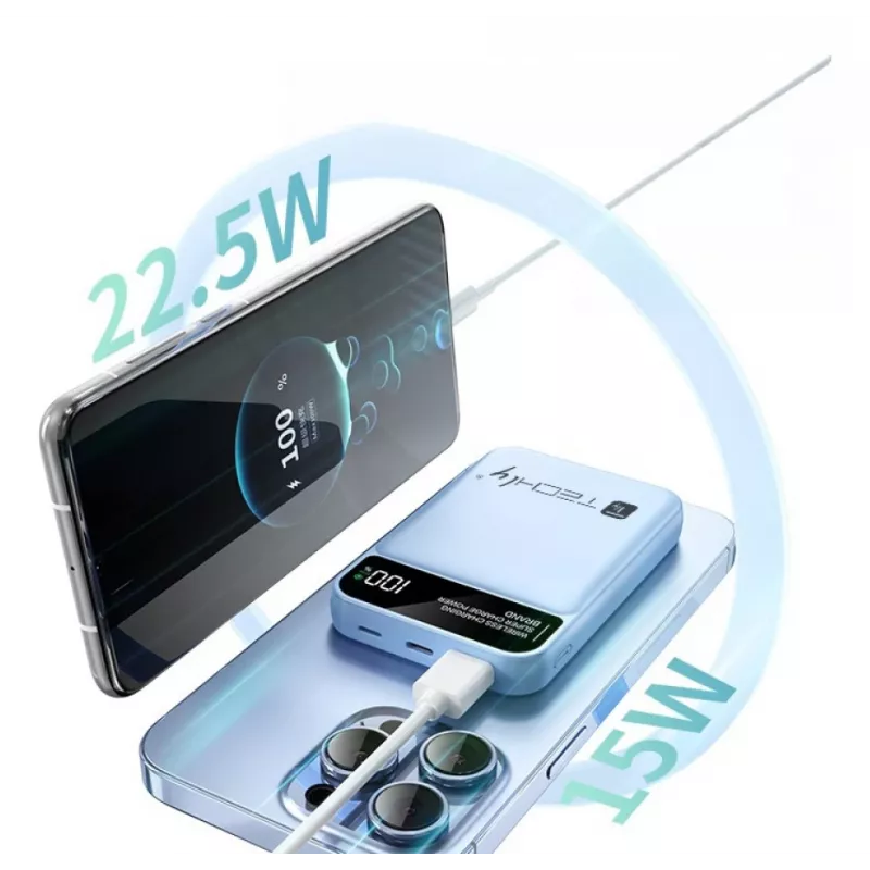 Techly I-CHARGE-10LCDBL Powerbank Lithium-Polymer (LiPo) 10000 mAh Kabelloses Laden Blau