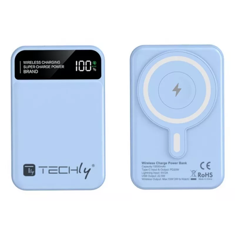 Techly I-CHARGE-10LCDBL Powerbank Lithium-Polymer (LiPo) 10000 mAh Kabelloses Laden Blau