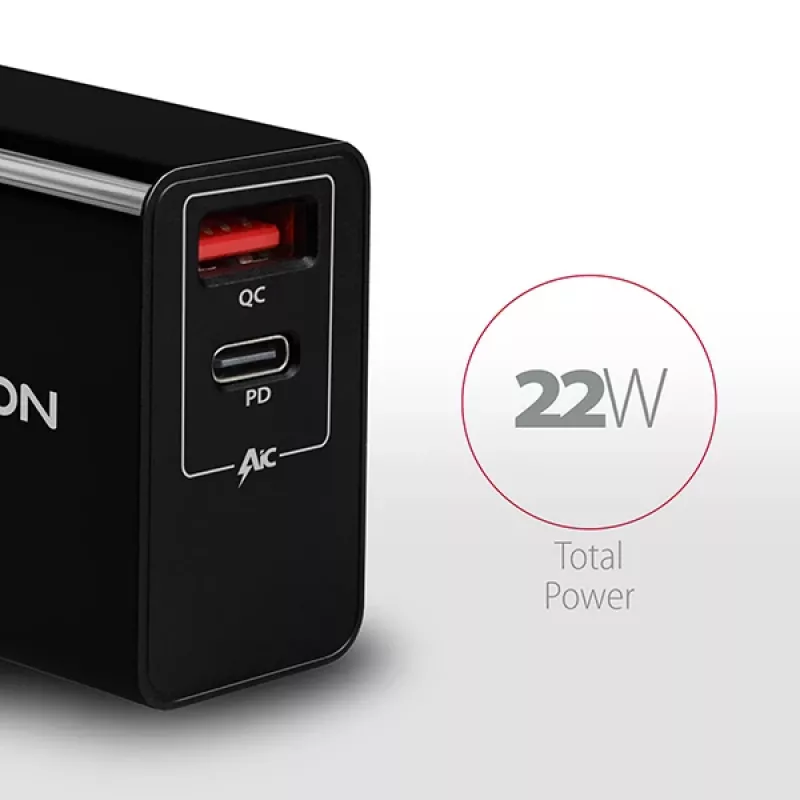 Axagon ACU-PQ22 Ladegerät für Mobilgeräte Mobiltelefon, Powerbank, Smartphone, Smartwatch, Tablet, Universal Schwarz AC Schnellladung Indoor