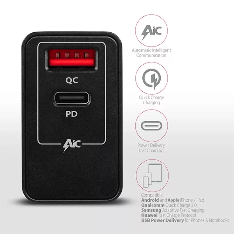 Axagon ACU-PQ22 Ladegerät für Mobilgeräte Mobiltelefon, Powerbank, Smartphone, Smartwatch, Tablet, Universal Schwarz AC Schnellladung Indoor