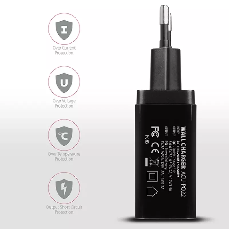 Axagon ACU-PQ22 Ladegerät für Mobilgeräte Mobiltelefon, Powerbank, Smartphone, Smartwatch, Tablet, Universal Schwarz AC Schnellladung Indoor