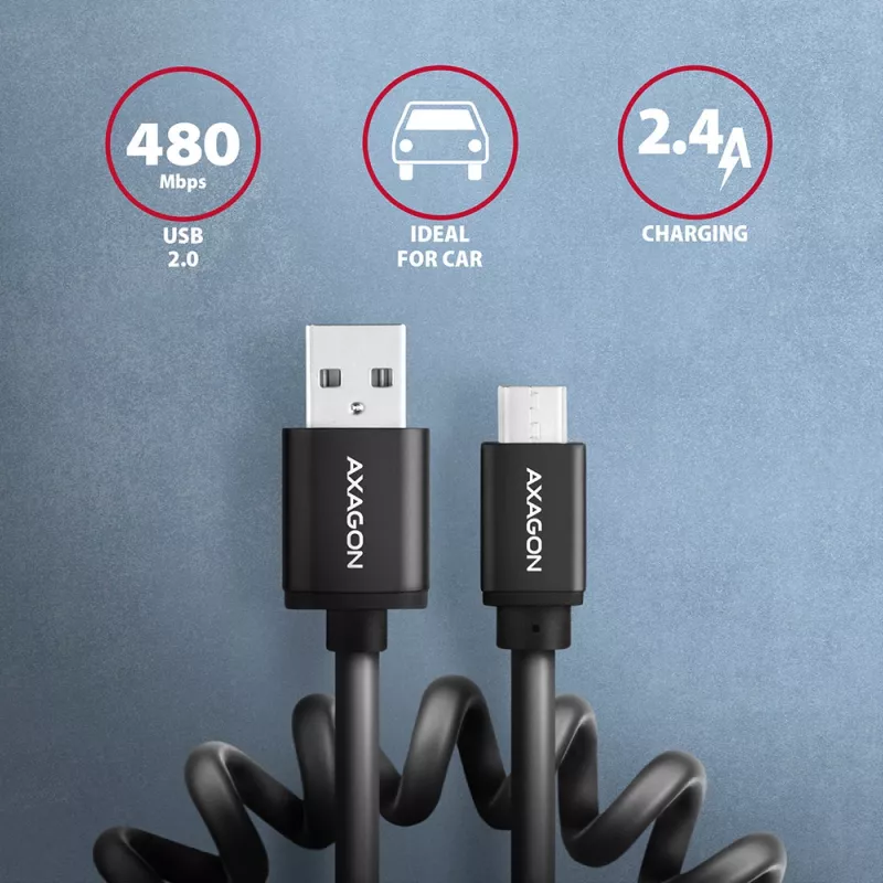 Axagon BUMM-AM10TB USB-Kabel USB 2.0 0,6 m Micro-USB B USB A 0,48 Gbit/s Schwarz