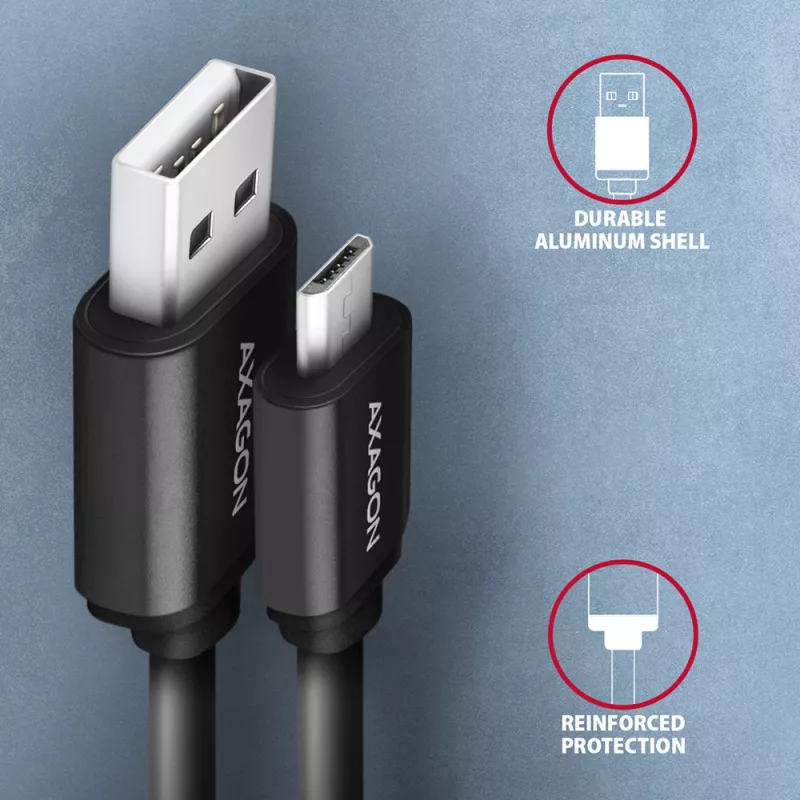 Axagon BUMM-AM10TB USB-Kabel USB 2.0 0,6 m Micro-USB B USB A 0,48 Gbit/s Schwarz