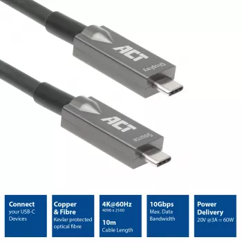 ACT USB-C 3.2 Gen2 Active Optical Kabel (AOC) Verbindungskabel, 10 m