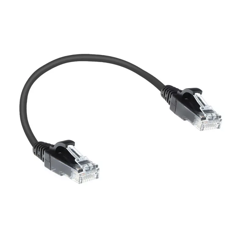 ACT Schwarz 0,15 Meter LSZH U/UTP CAT6 Rechenzentrum Slimline-Patchkabel rastnasenfrei mit RJ45-Steckern