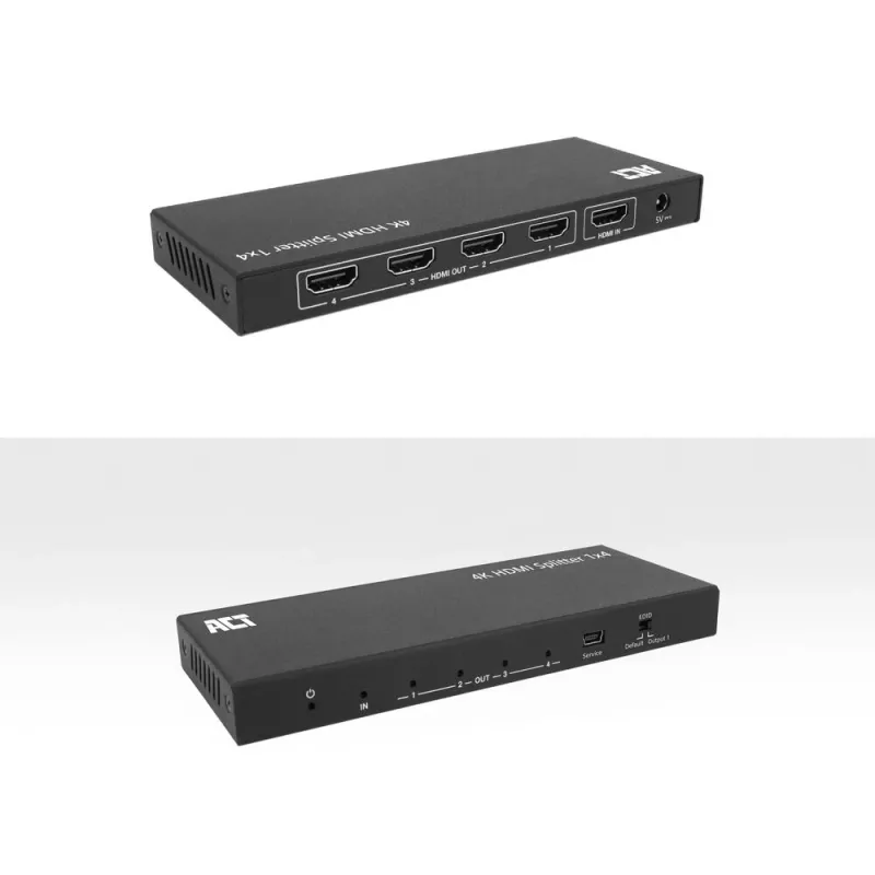 ACT 4K HDMI-Splitter, 1 auf 4, EDID-Unterstützung, HDMI, 4x HDMI, 3840 x 2160 Pixel, Schwarz, 4K Ultra HD, 10,2 Gbit/s