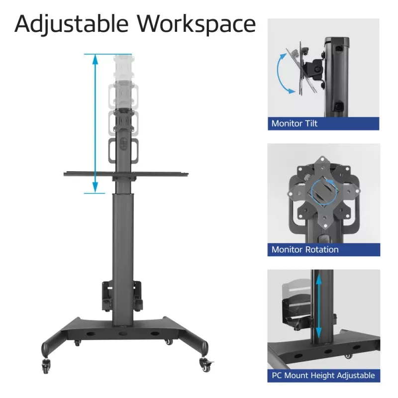 ACT Mobile Workstation für einen Monitor, mit CPU-Halterung, Tastatur- und Mausablage