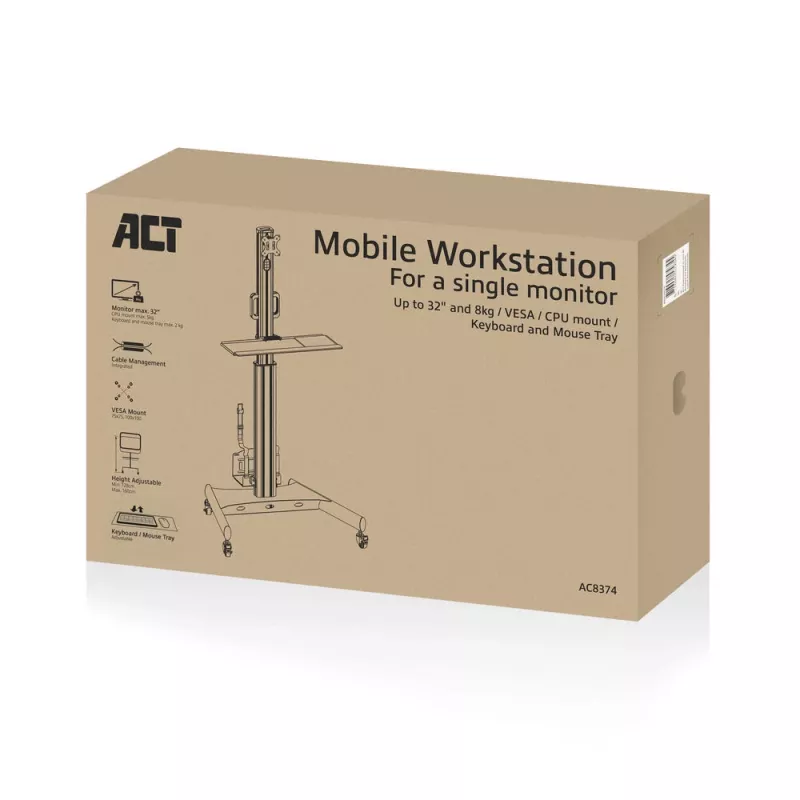 ACT Mobile Workstation für einen Monitor, mit CPU-Halterung, Tastatur- und Mausablage