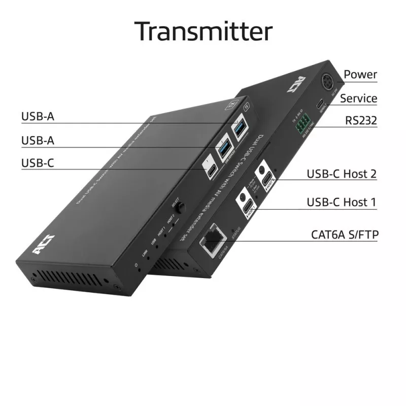 ACT AV Medien-Extender-Set mit dualem USB-C-Switch, CAT6A, 100 Meter