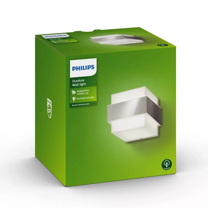 Philips myGarden Schaufel-Wandleuchte 42W E27 ohne Leuchtmittel, Außenwandleuchte, Edelstahl, Weiß, Edelstahl, Kunststoff, IP44, Garten, Terrasse, II
