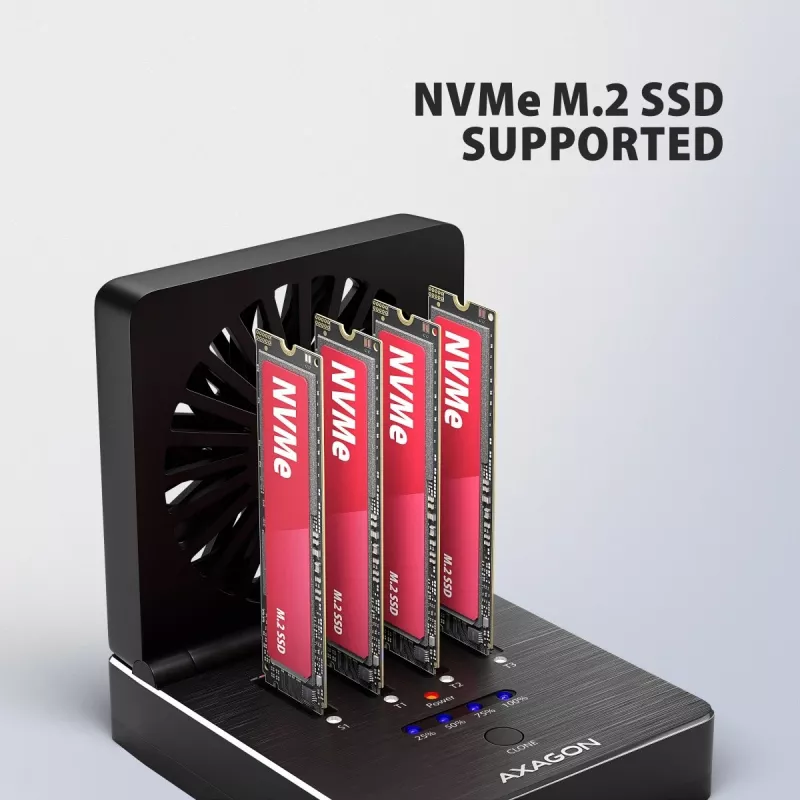 AXAGON ADSA-M2C44 USB4 40Gbps 4-Bay M.2 NVMe SSD Docking Station mit Offline-Klonfunktion, Aluminium, aktive Kühlung