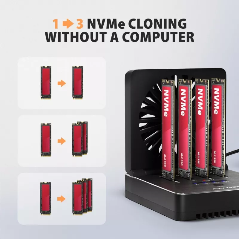 AXAGON ADSA-M2C44 USB4 40Gbps 4-Bay M.2 NVMe SSD Docking Station mit Offline-Klonfunktion, Aluminium, aktive Kühlung