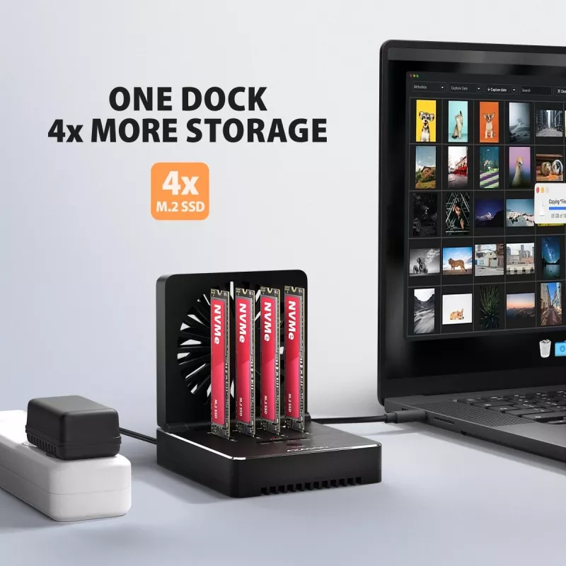 AXAGON ADSA-M2C44 USB4 40Gbps 4-Bay M.2 NVMe SSD Docking Station mit Offline-Klonfunktion, Aluminium, aktive Kühlung