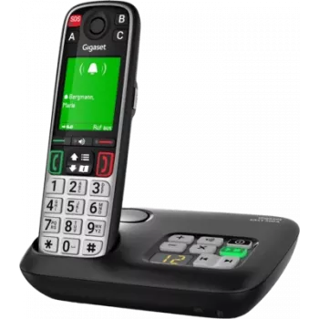 Gigaset EASY 500A DECT Schnurlostelefon mit Anrufbeantworter, SOS-Taste, 2,2-Zoll-Farbdisplay, Schwarz