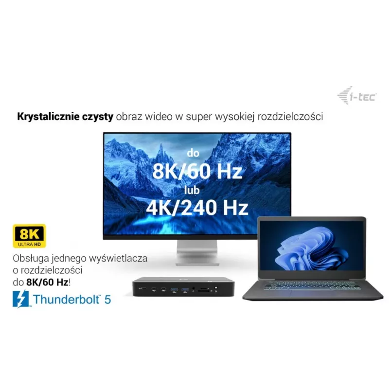 i-tec TB5 Triple Display Docking Station, 2x Thunderbolt 5, DP 2.1, 6x USB, M.2 NVMe-Steckplatz, 2,5G LAN, SD/microSD, Audio, PD 140W