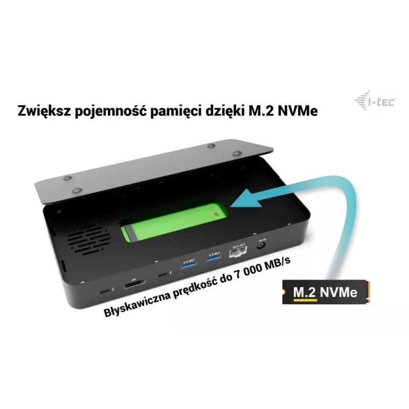 i-tec TB5 Triple Display Docking Station, 2x Thunderbolt 5, DP 2.1, 6x USB, M.2 NVMe-Steckplatz, 2,5G LAN, SD/microSD, Audio, PD 140W