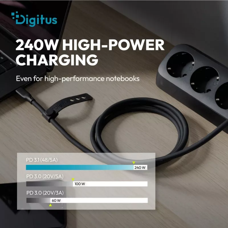 DIGITUS USB4 Version 2.0 Silicone Cable USB-C auf USB-C 80Gbps 240W 16K 0,5m Schwarz AK-300350-005-S