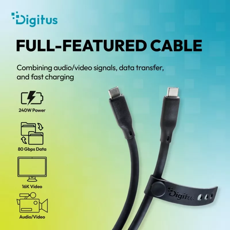 DIGITUS USB4 Version 2.0 Silicone Cable USB-C auf USB-C 80Gbps 240W 16K 0,5m Schwarz AK-300350-005-S