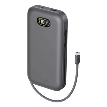 Belkin UltraCharge Pro Laptop Power Bank 27K 27000mAh 240W mit integriertem USB-C-Kabel und Digitalanzeige, Anthrazit