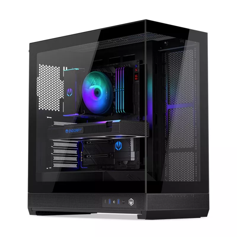 ENDORFY Fishtank 6000 Flex Mid-Tower PC-Gehäuse - Schwarz, doppeltes gehärtetes Glas, USB-C, E-ATX, Back-Connect Ready (keine Lüfter)