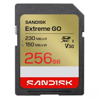 SanDisk Extreme GO SD UHS-I 256GB Speicherkarte, 230MB/s Lesen / 150MB/s Schreiben, V30 U3 4K UHD