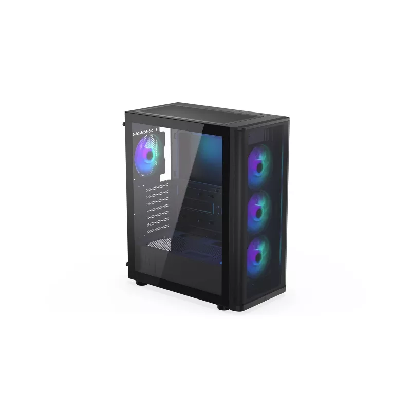 ENDORFY Ventum 400 ARGB ATX PC-Gehäuse - Schwarz, gehärtetes Glas, 4x Stratus 120 PWM ARGB Lüfter, ARGB & PWM Controller, USB-C