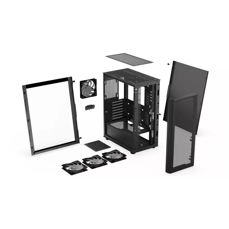 ENDORFY Ventum 400 ARGB ATX PC-Gehäuse - Schwarz, gehärtetes Glas, 4x Stratus 120 PWM ARGB Lüfter, ARGB & PWM Controller, USB-C