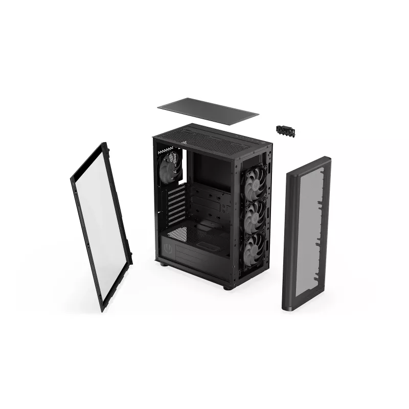 ENDORFY Ventum 400 ARGB ATX PC-Gehäuse - Schwarz, gehärtetes Glas, 4x Stratus 120 PWM ARGB Lüfter, ARGB & PWM Controller, USB-C