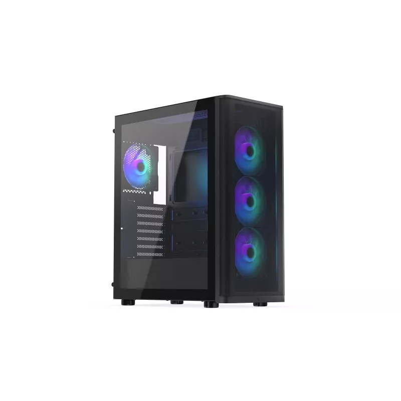 ENDORFY Ventum 400 ARGB ATX PC-Gehäuse - Schwarz, gehärtetes Glas, 4x Stratus 120 PWM ARGB Lüfter, ARGB & PWM Controller, USB-C