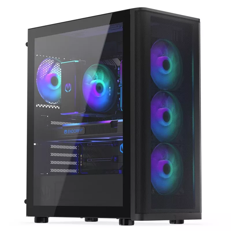 ENDORFY Ventum 400 ARGB ATX PC-Gehäuse - Schwarz, gehärtetes Glas, 4x Stratus 120 PWM ARGB Lüfter, ARGB & PWM Controller, USB-C