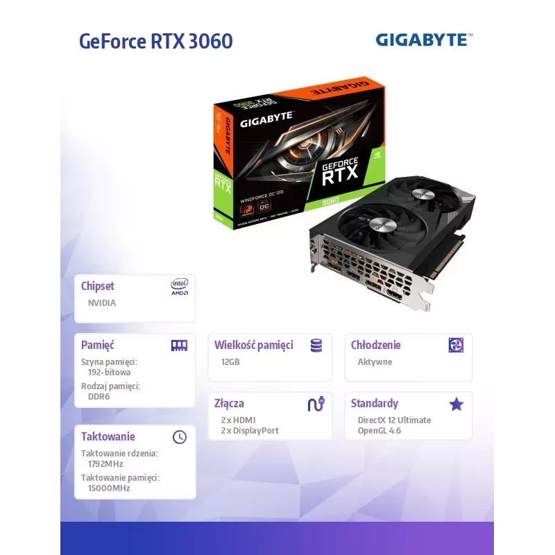 Gigabyte GeForce RTX 3060 WINDFORCE OC 12G (rev. 2.0) NVIDIA 12 GB GDDR6 Grafikkarte GV-N3060WF2OC-12GD2.0