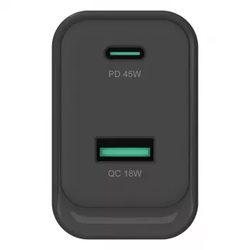 Conceptronic ALTHEA20B45 45W GaN USB-C PD & USB-A QC 3.0 Dual-Port Wandladegerät Schwarz