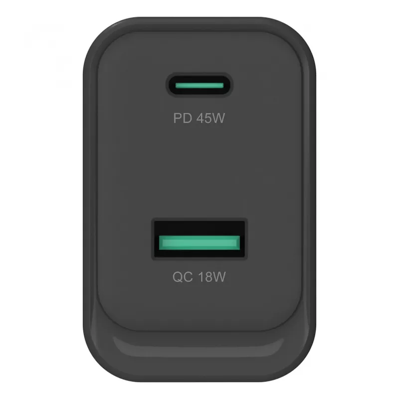 Conceptronic ALTHEA20B45 45W GaN USB-C PD & USB-A QC 3.0 Dual-Port Wandladegerät Schwarz