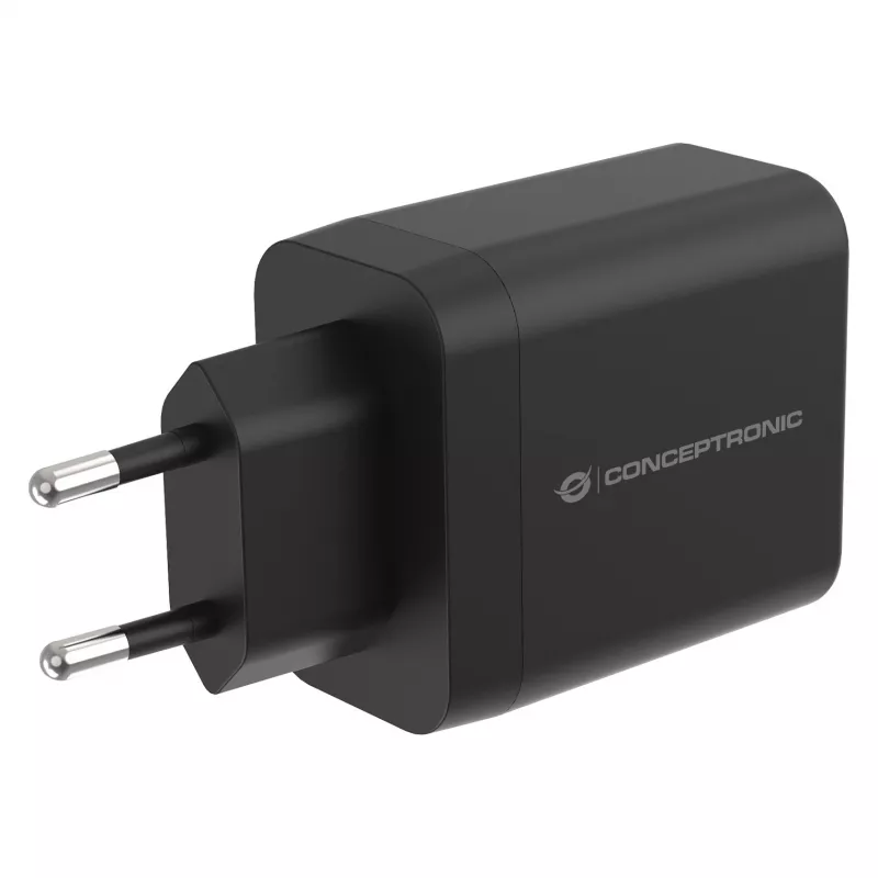 Conceptronic ALTHEA20B45 45W GaN USB-C PD & USB-A QC 3.0 Dual-Port Wandladegerät Schwarz