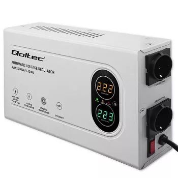 Qoltec Automatic Voltage Stabilizer AVR 2000VA 1200W Compact Toroidal Transformer