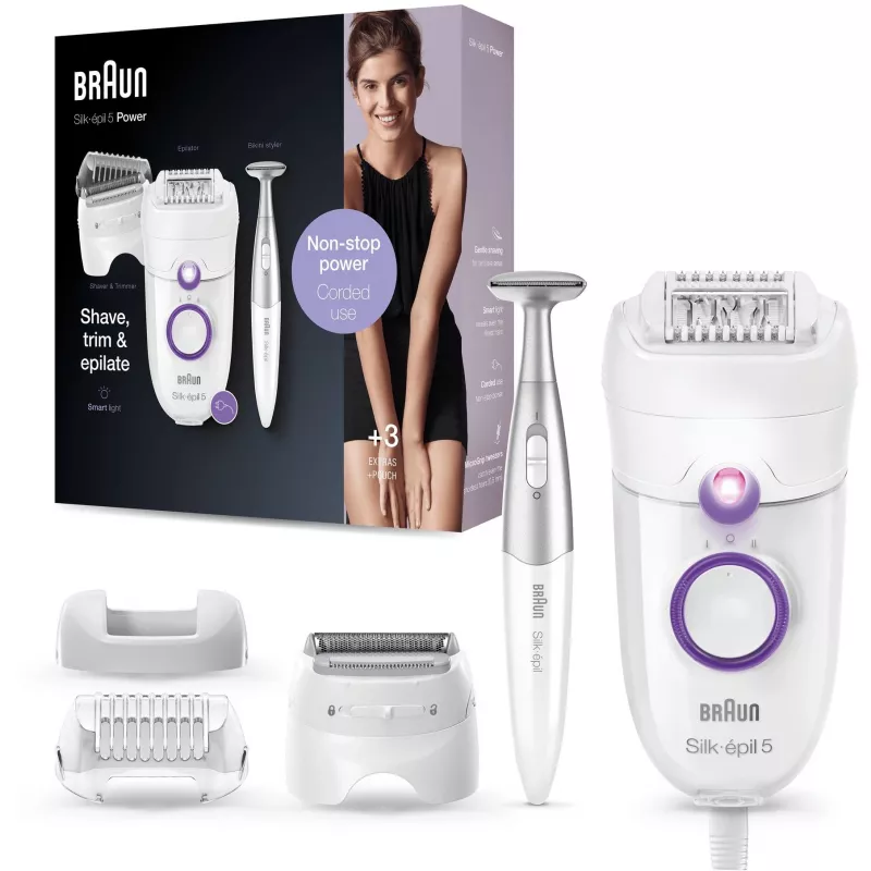 Braun Silk-épil 5 5-825 Power Epilator, Weiß/Rosa, 28 Pinzetten, MicroGrip, kabelgebunden