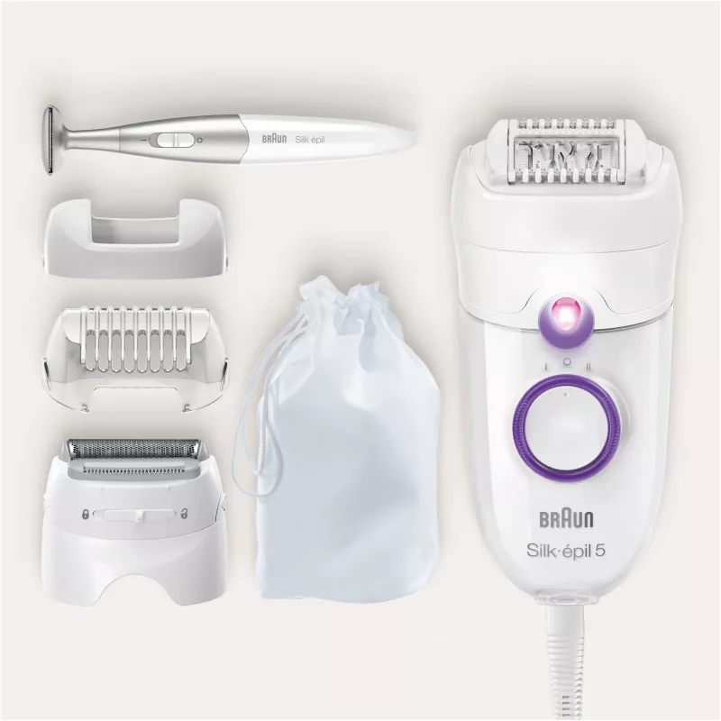 Braun Silk-épil 5 5-825 Power Epilator, Weiß/Rosa, 28 Pinzetten, MicroGrip, kabelgebunden