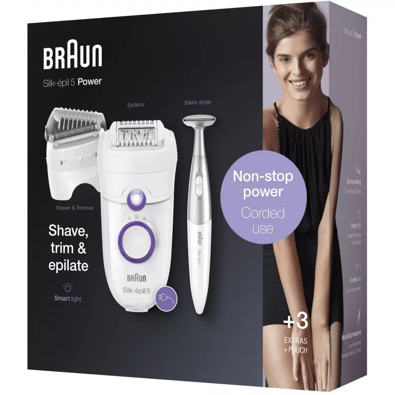 Braun Silk-épil 5 5-825 Power Epilator, Weiß/Rosa, 28 Pinzetten, MicroGrip, kabelgebunden