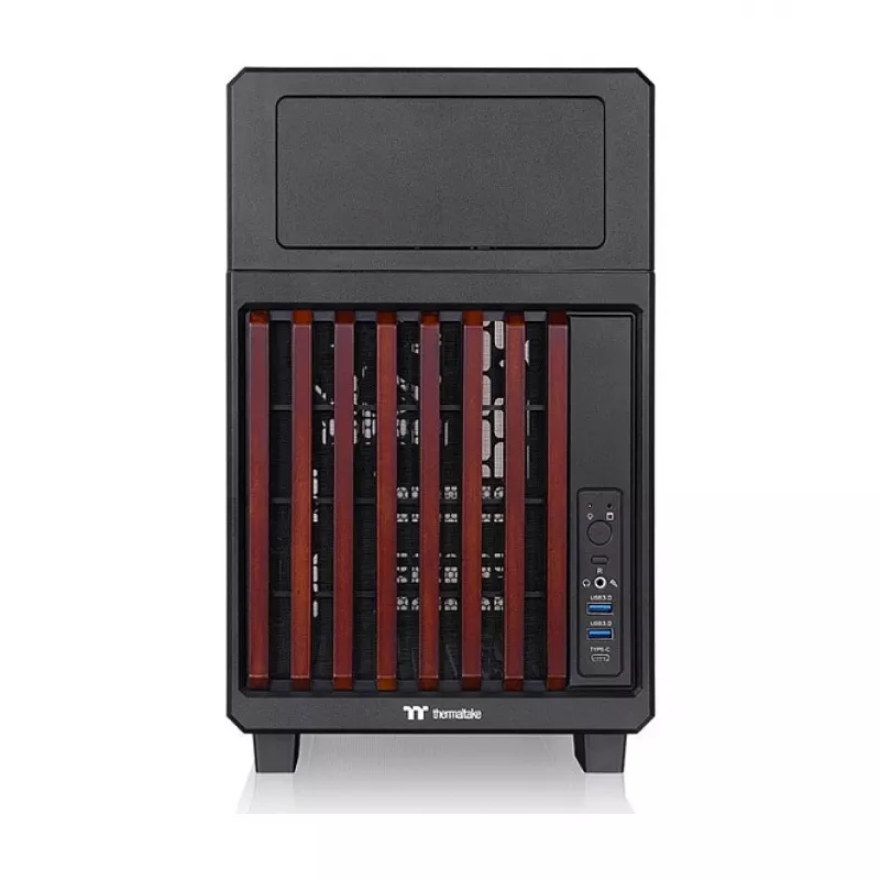 Thermaltake TR200 WS Super Mini Tower Gehäuse, Schwarz/Holz, gehärtetes Glas