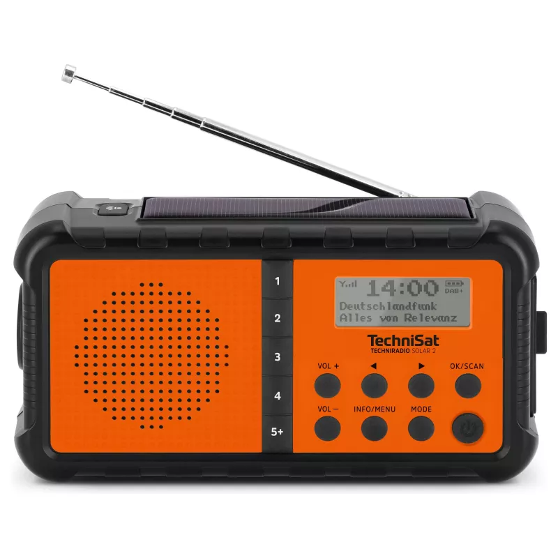 TechniSat TechniRadio Solar 2 DAB+/FM Portable Radio with Solar Panel and Hand Crank, Black/Orange
